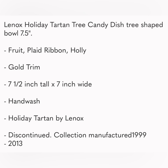 LENOX HOLIDAY TARTAN DIMENSION COLLECTION CHRISTMAS TREE SHAPED DISH 7.5” x 7” - Picture 10 of 10